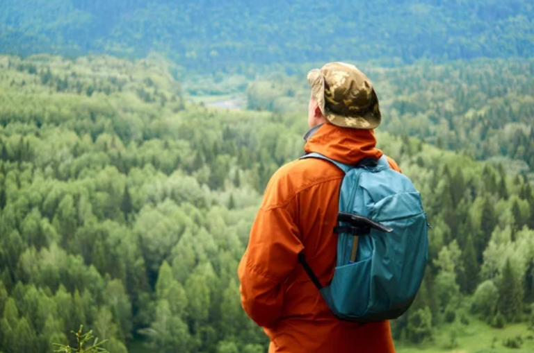 explorateur face à la foret