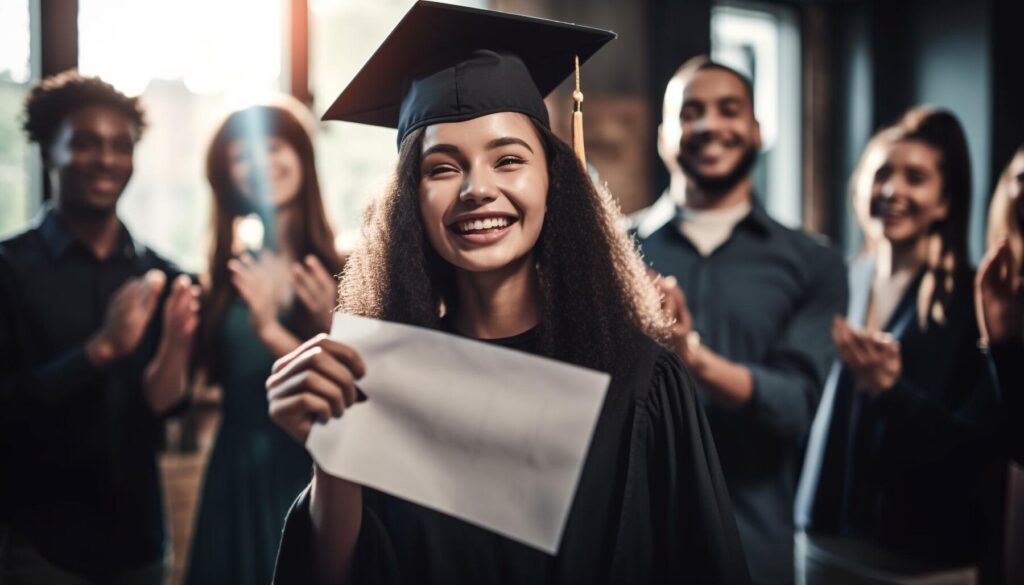 étudiante souriante recevant son diplôme